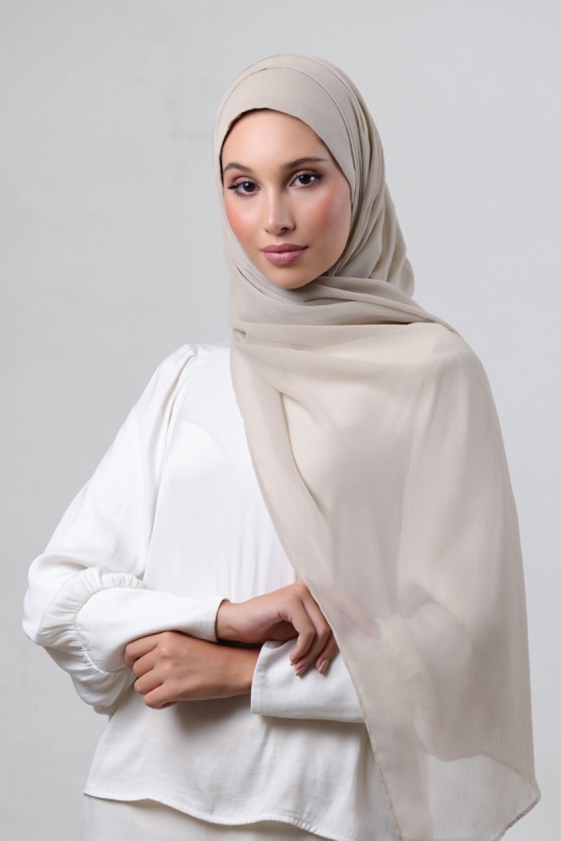 Warm Beige - Plain Crinkled Chiffon