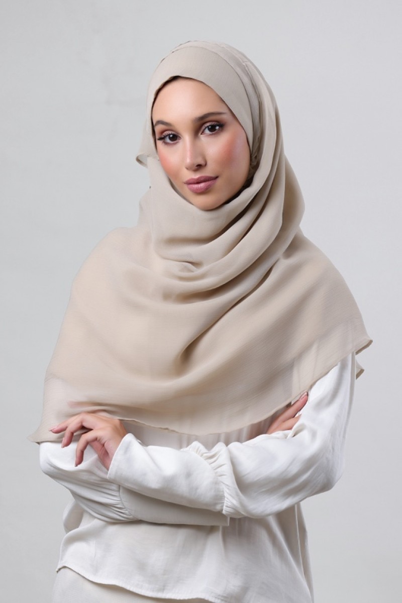 Warm Beige - Plain Crinkled Chiffon