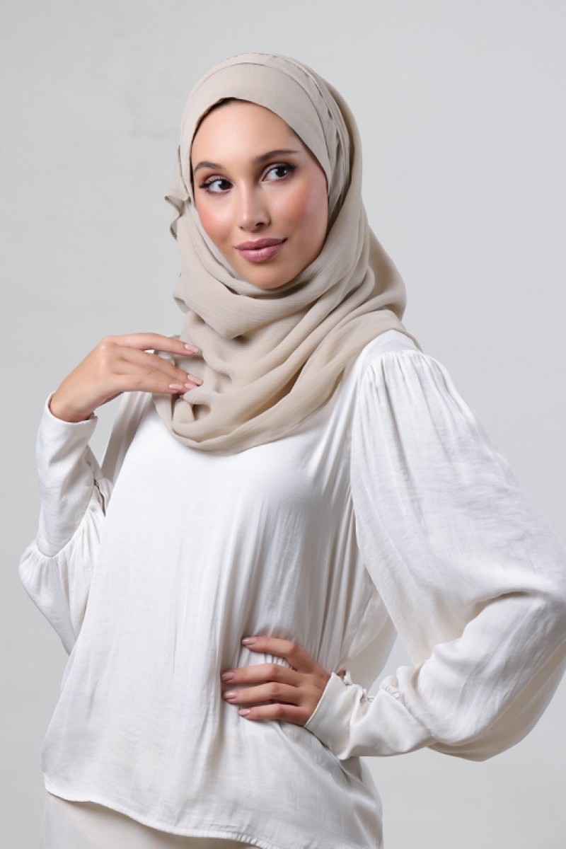 Warm Beige - Plain Crinkled Chiffon