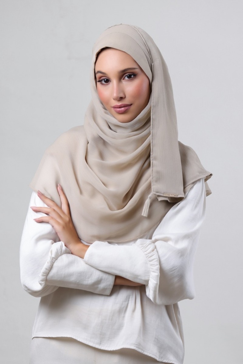 Warm Beige - Plain Crinkled Chiffon