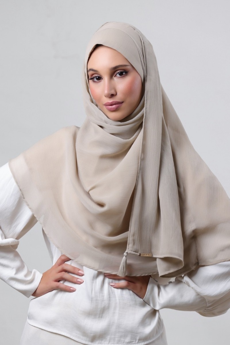 Warm Beige - Plain Crinkled Chiffon
