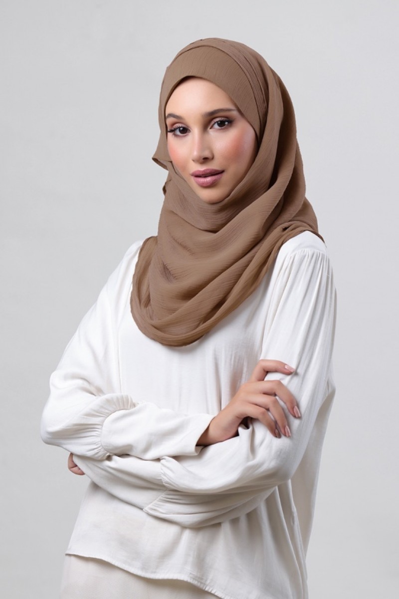 Wet Sand - Plain Crinkled Chiffon