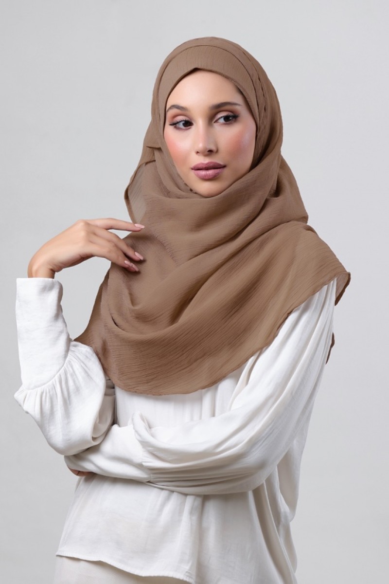Wet Sand - Plain Crinkled Chiffon