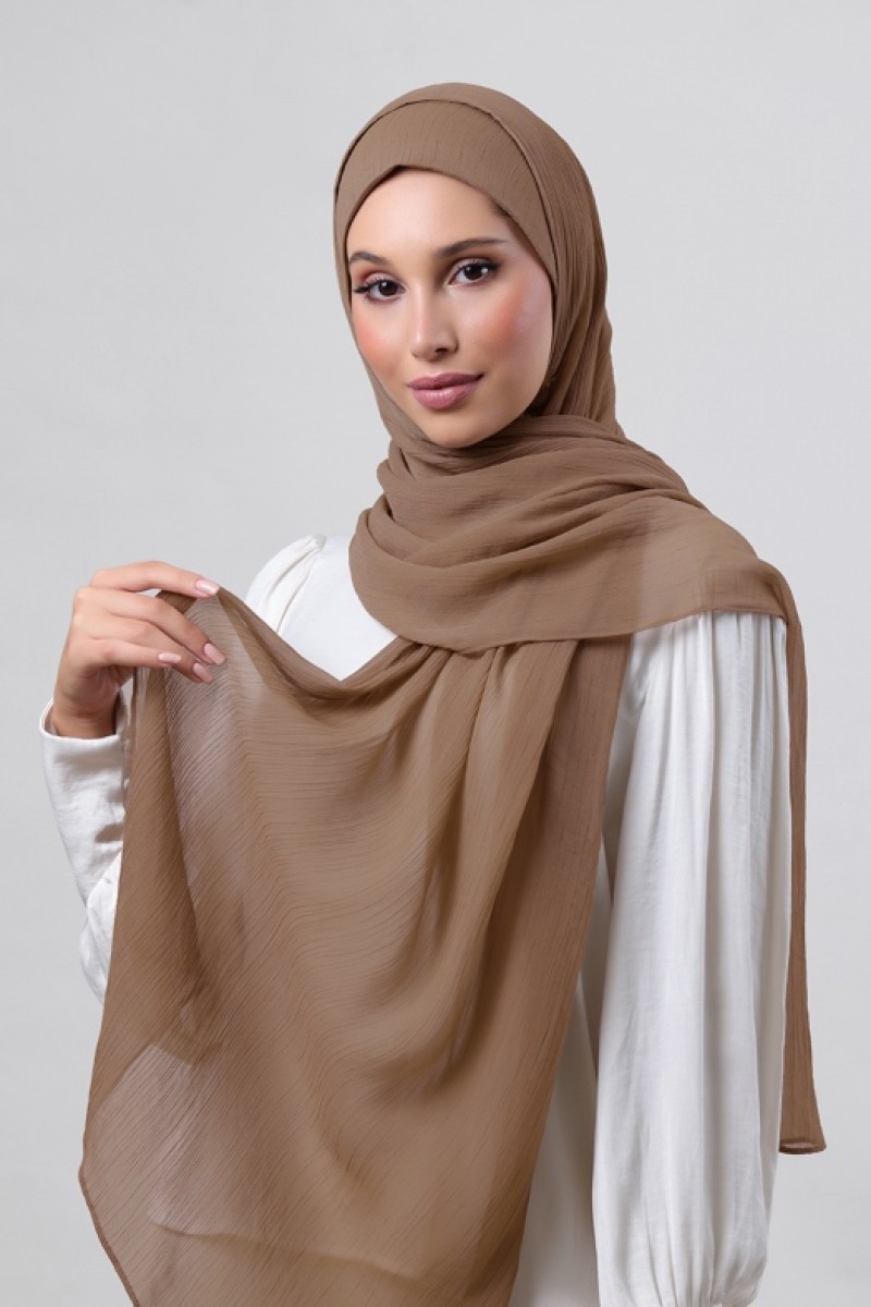 Wet Sand - Plain Crinkled Chiffon