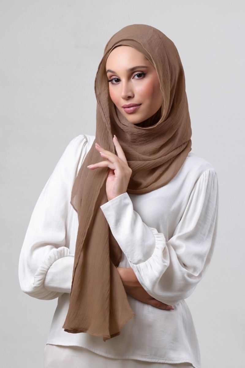 Wet Sand - Plain Crinkled Chiffon