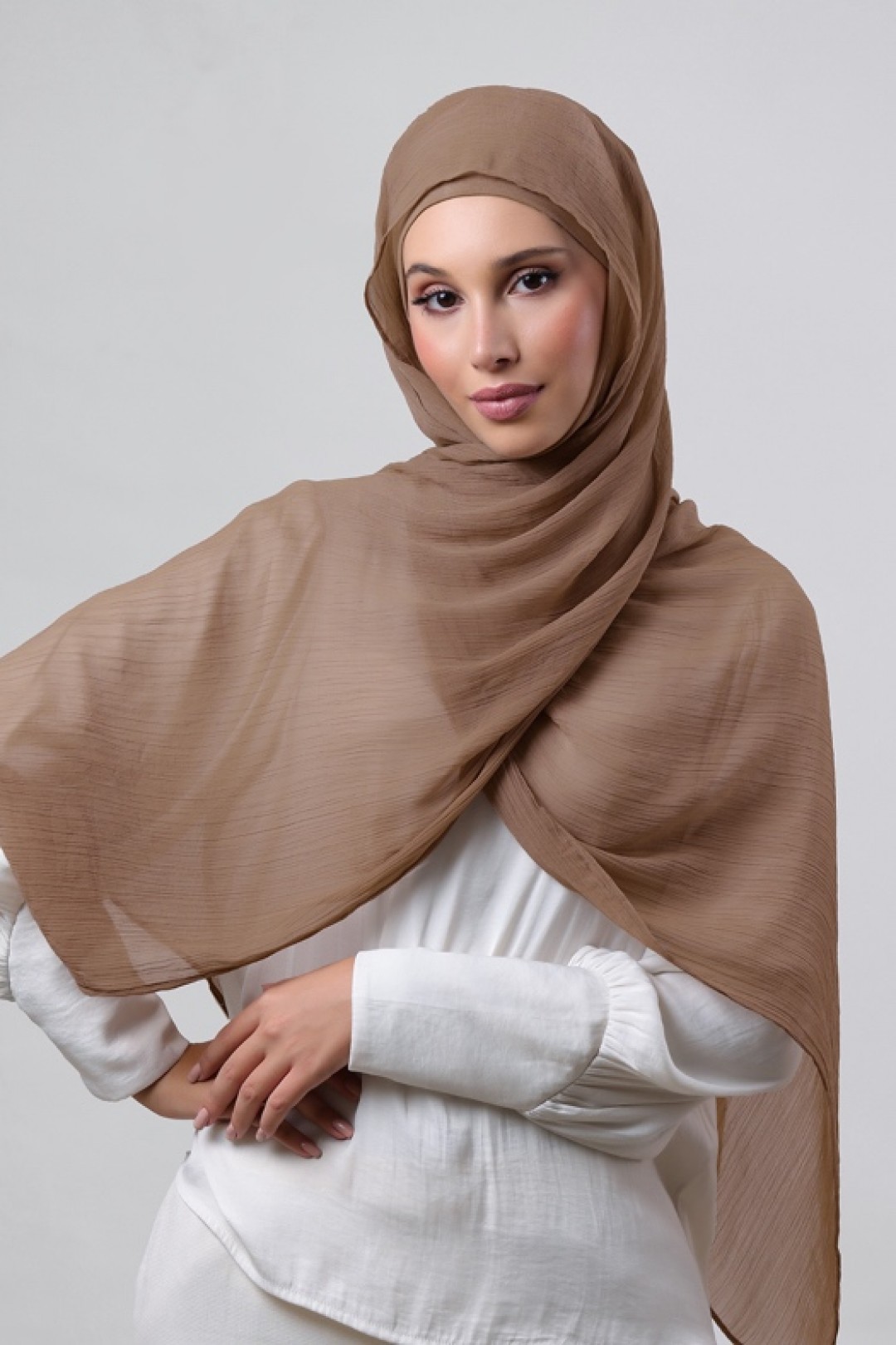 Wet Sand - Plain Crinkled Chiffon