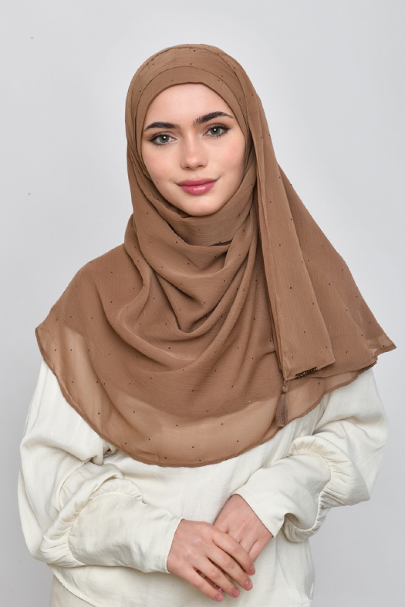 Wet Sand - Plain Crinkled Chiffon Crystals