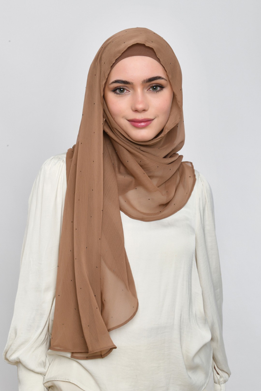 Wet Sand - Plain Crinkled Chiffon Crystals