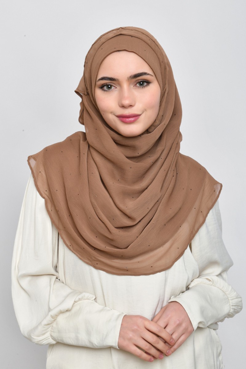Wet Sand - Plain Crinkled Chiffon Crystals