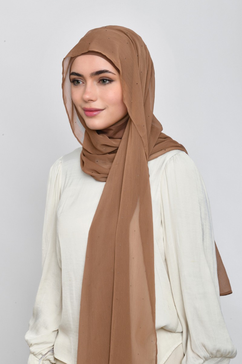 Wet Sand - Plain Crinkled Chiffon Crystals