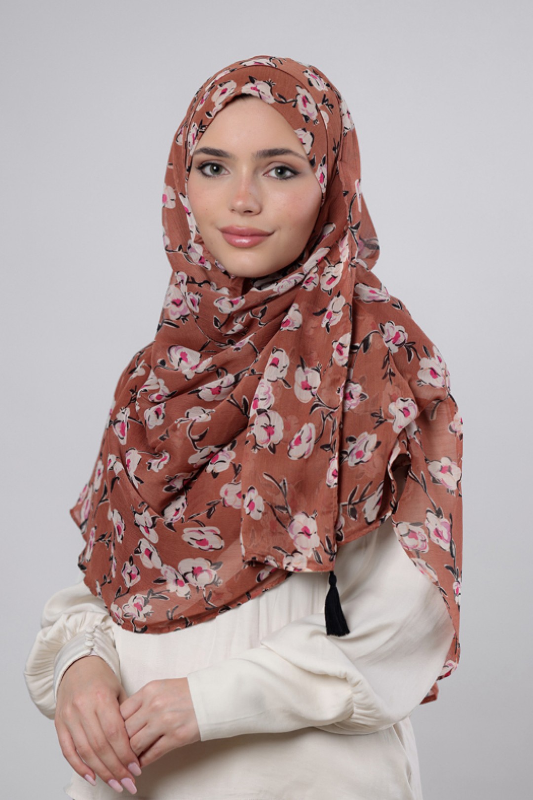 White Bloom - Printed Crinkled Chiffon