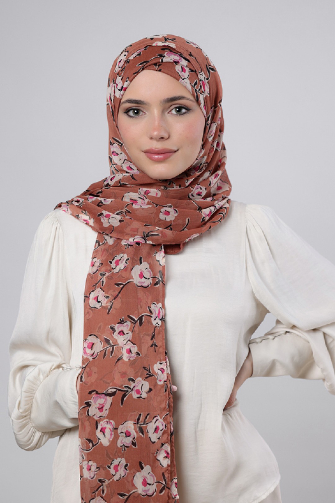 White Bloom - Printed Crinkled Chiffon