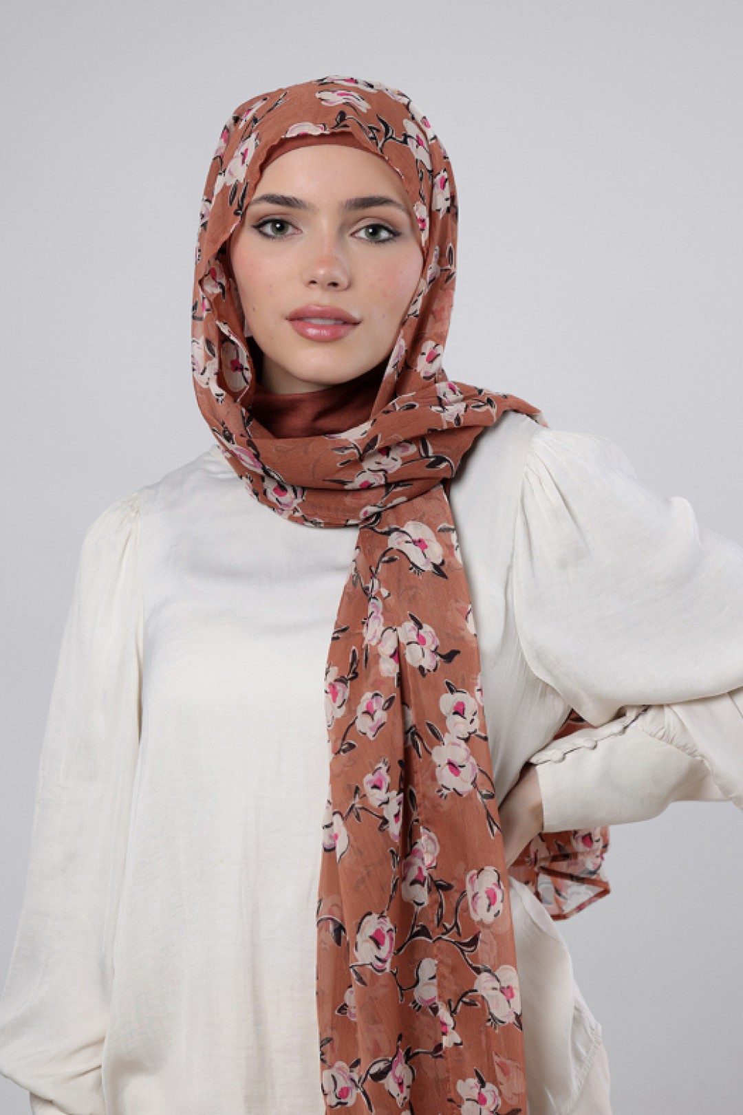 White Bloom - Printed Crinkled Chiffon