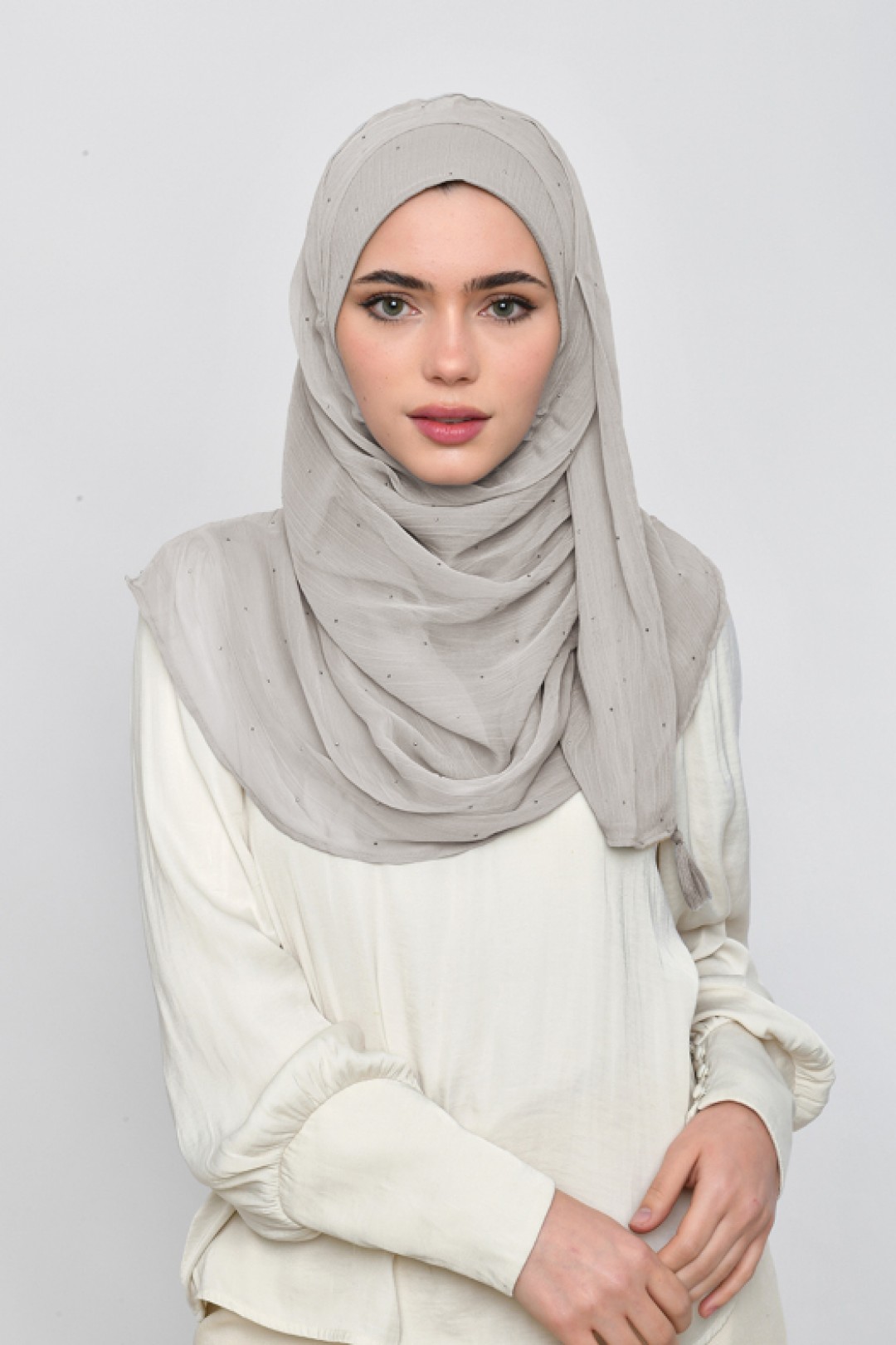 White Sand - Plain Crinkled Chiffon Crystals