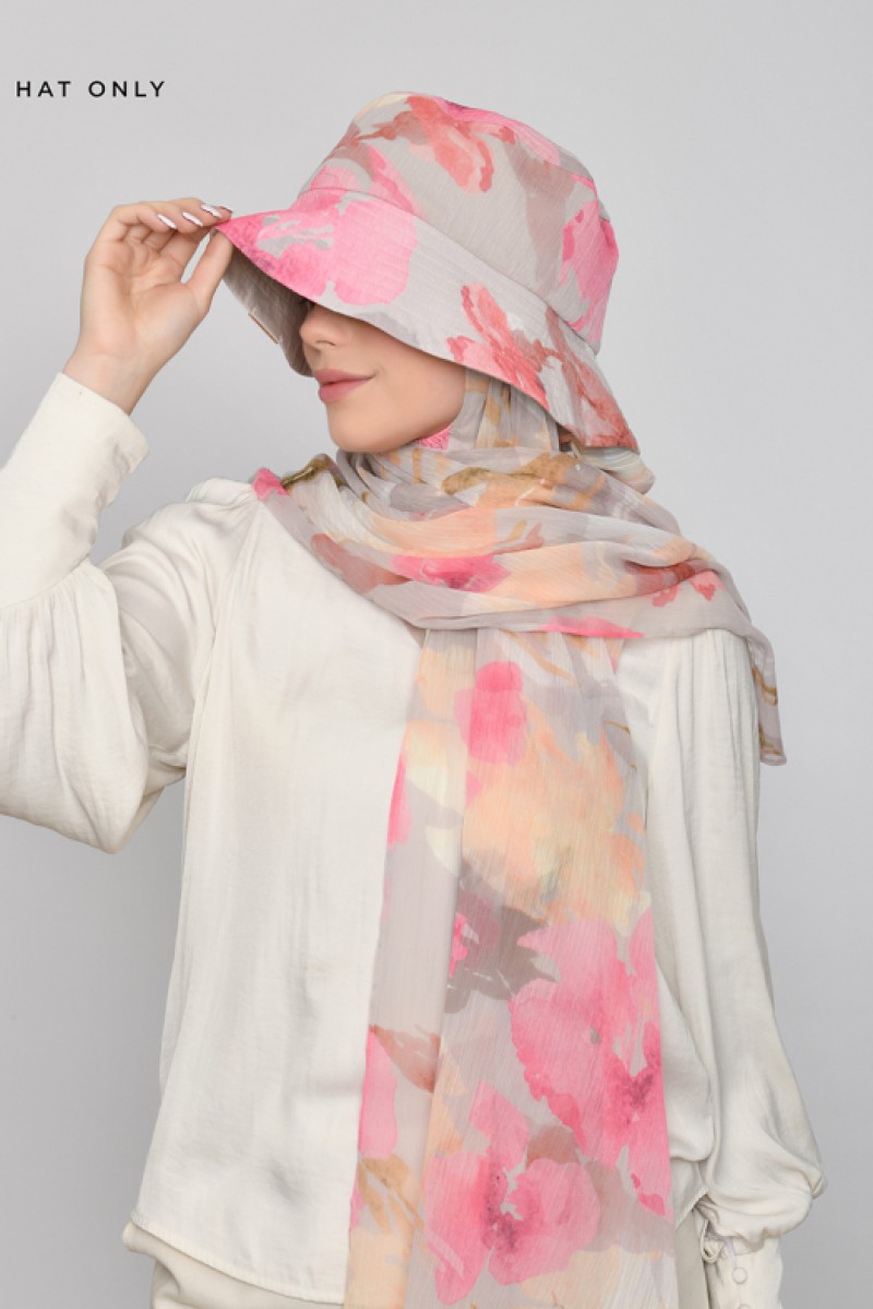 Zahra - Printed Crinkled Chiffon - Bucket Hat
