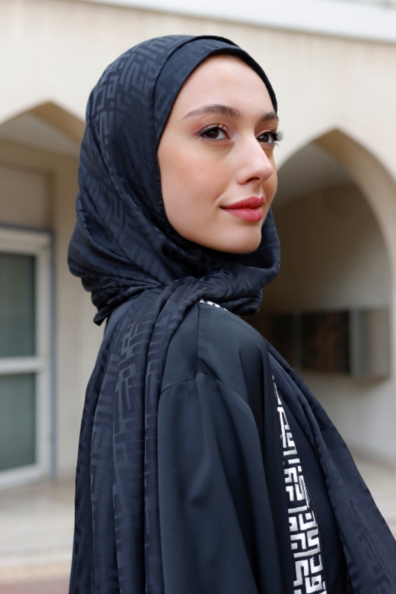 Monogram Black - Premium Plain Jacquard Crepe Satin