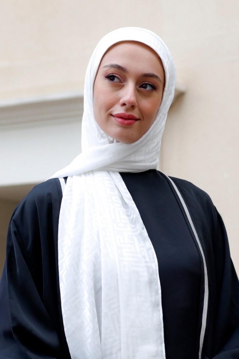Monogram White - Premium Plain Jacquard Crepe Satin