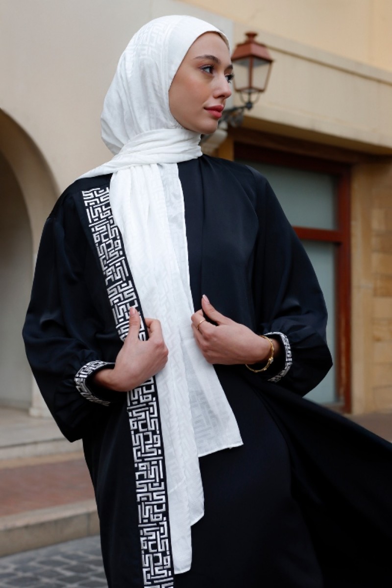 Black Monogram - Abaya Dress - Premium Plain Flowy Fabric