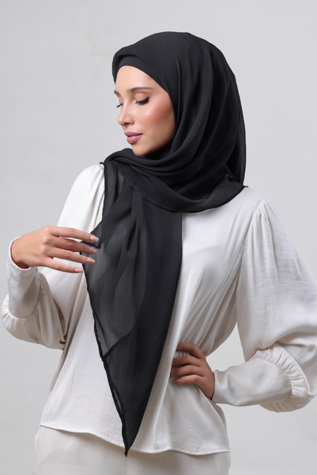 Black - Plain Crinkled Chiffon