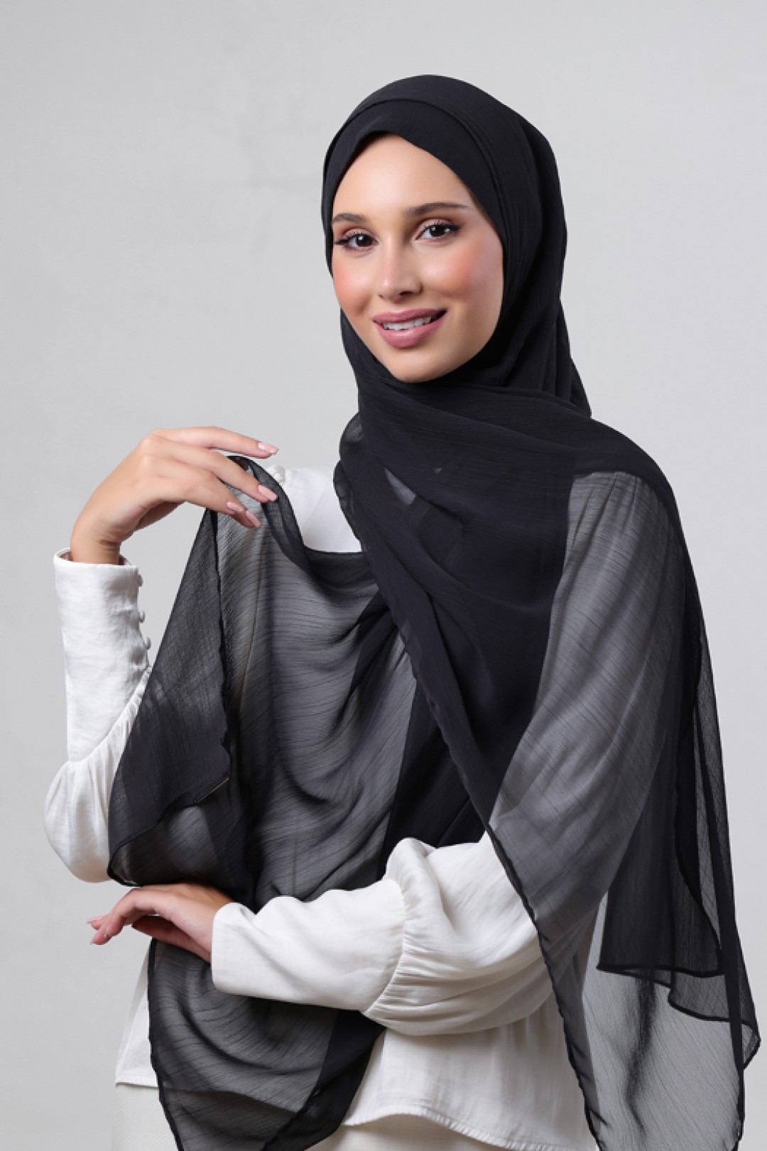 Black - Plain Crinkled Chiffon