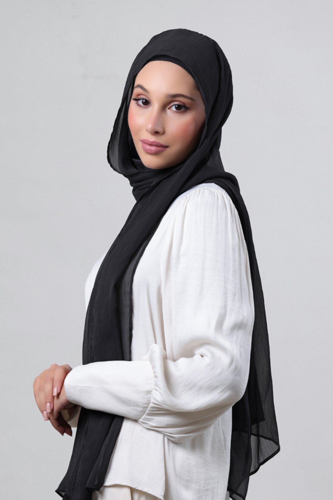 Black - Plain Crinkled Chiffon