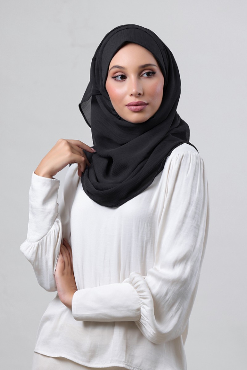 Black - Plain Crinkled Chiffon