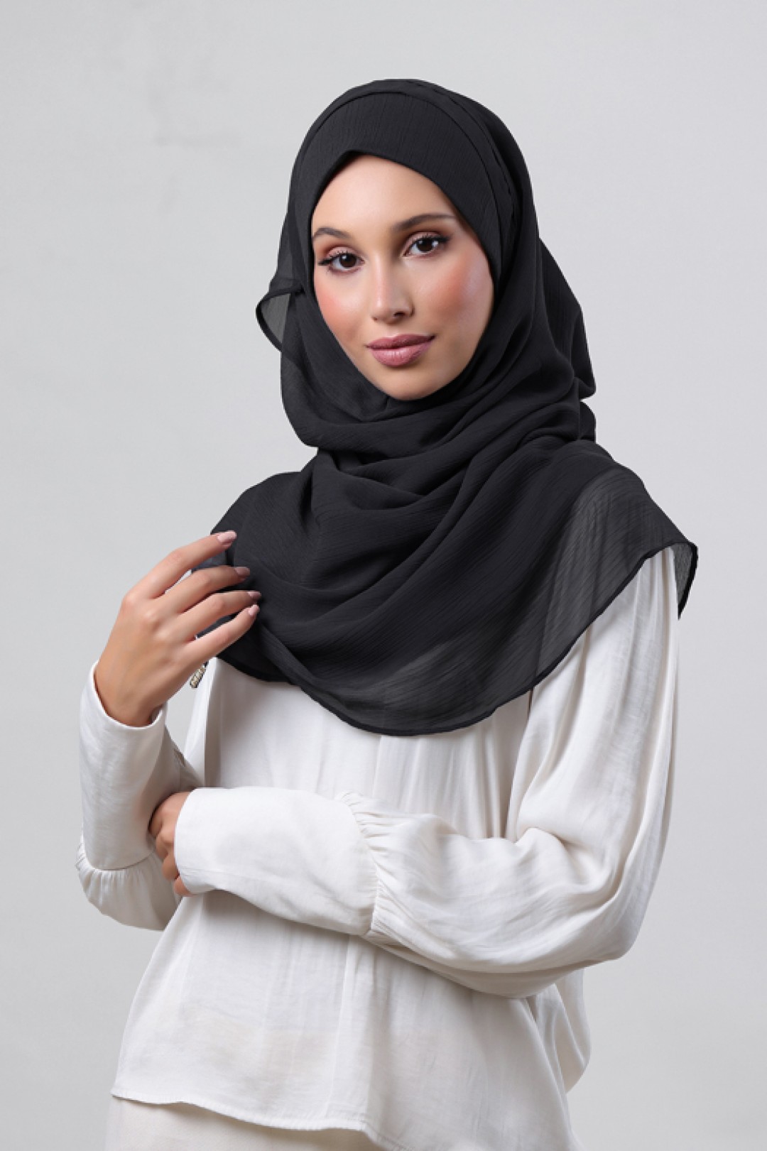 Black - Plain Crinkled Chiffon