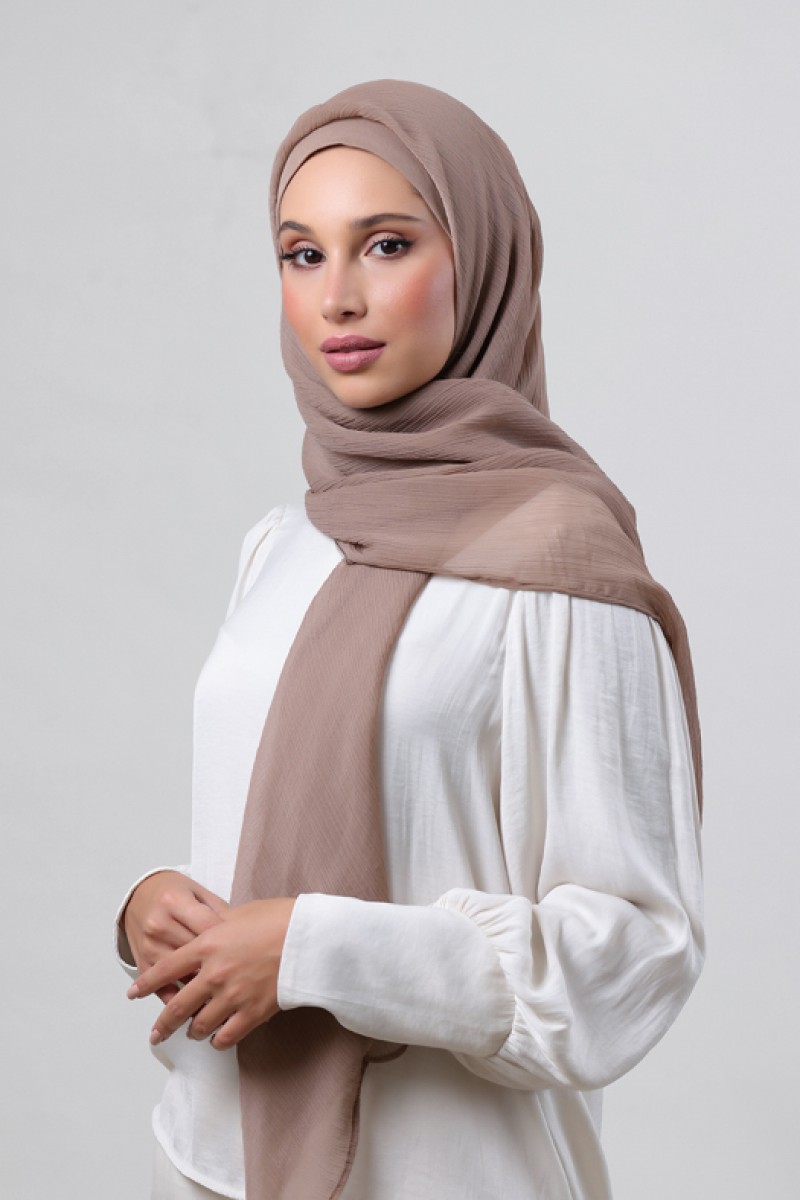 Greige - Plain Crinkled Chiffon