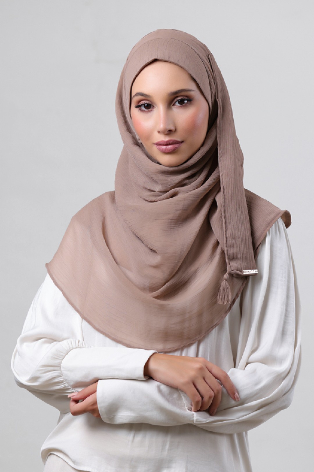 Greige - Plain Crinkled Chiffon