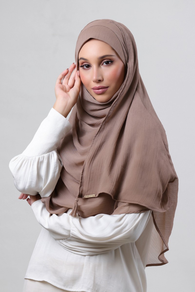 Greige - Plain Crinkled Chiffon