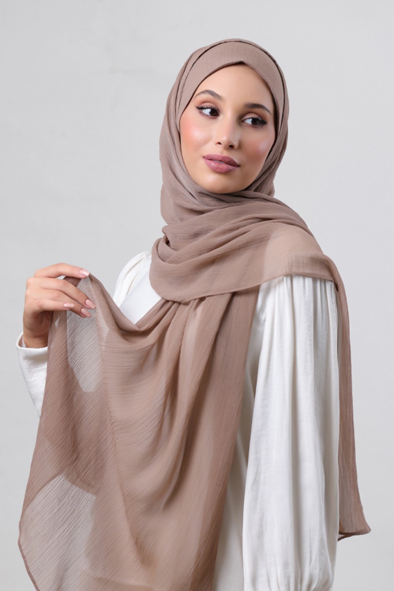 Greige - Plain Crinkled Chiffon