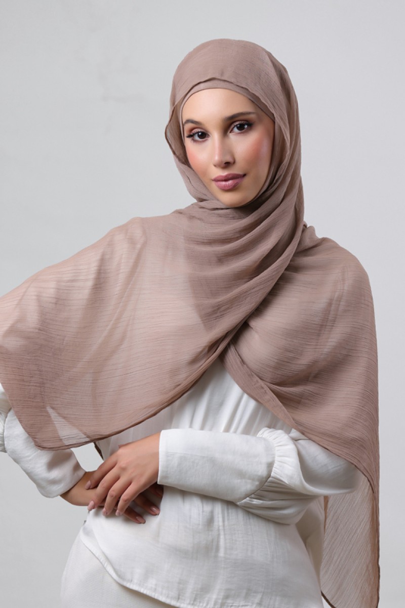 Greige - Plain Crinkled Chiffon