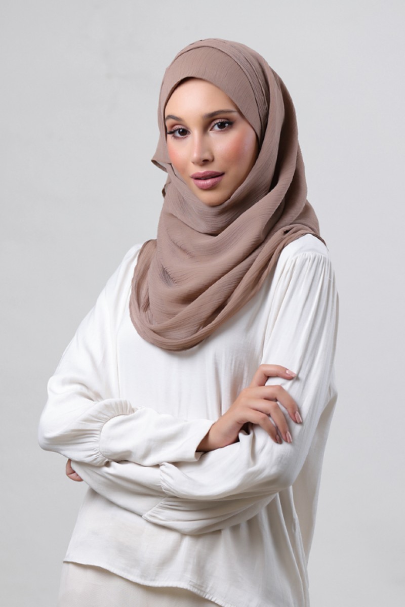 Greige - Plain Crinkled Chiffon
