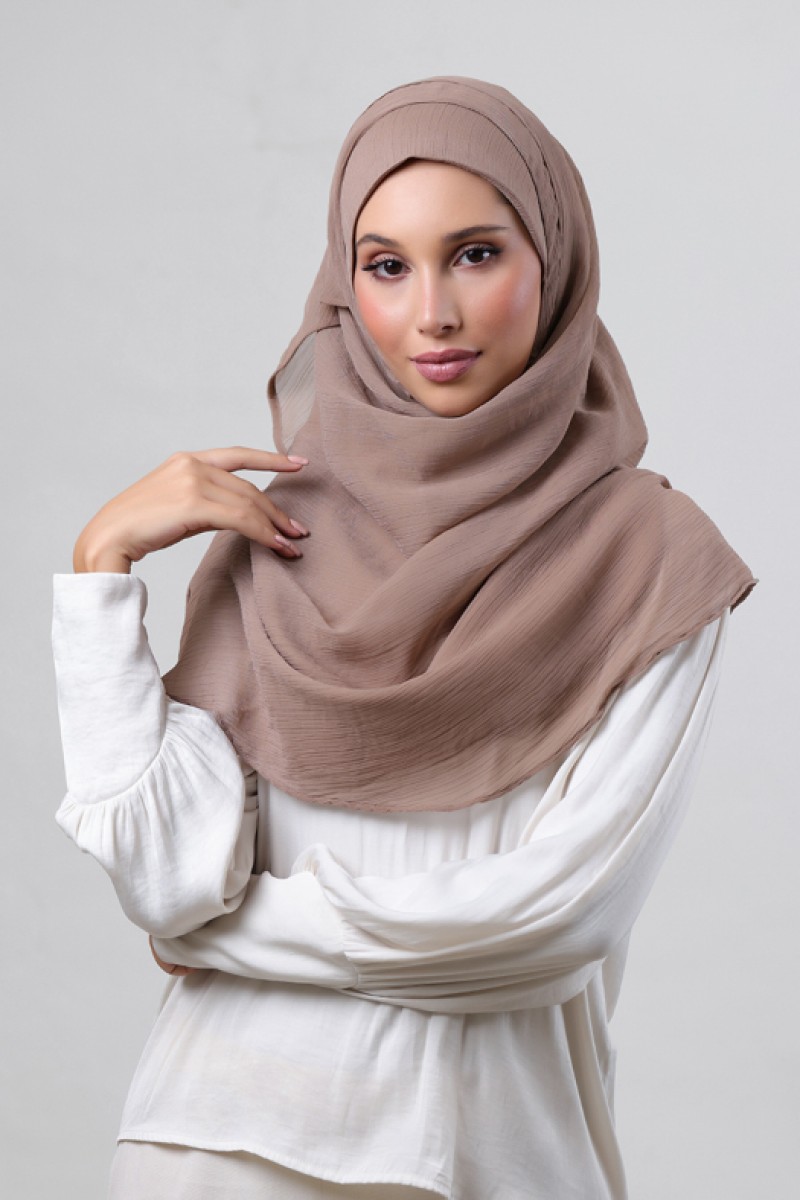 Greige - Plain Crinkled Chiffon