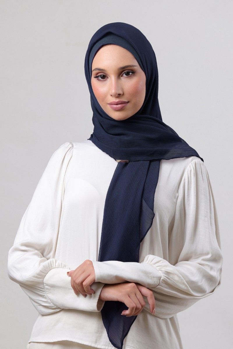 Navy - Plain Crinkled Chiffon