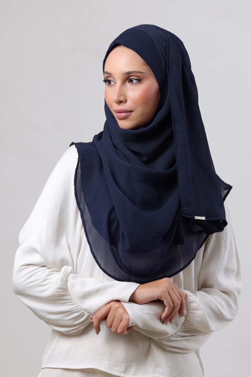 Navy - Plain Crinkled Chiffon