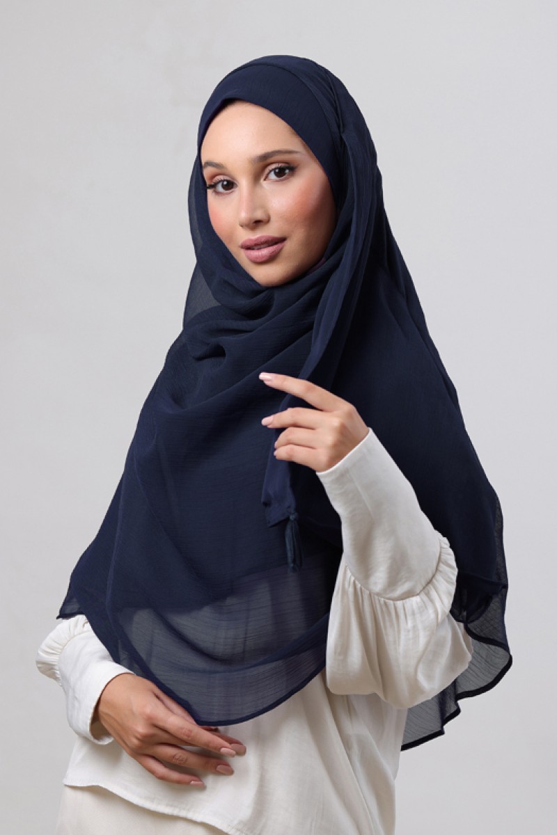 Navy - Plain Crinkled Chiffon