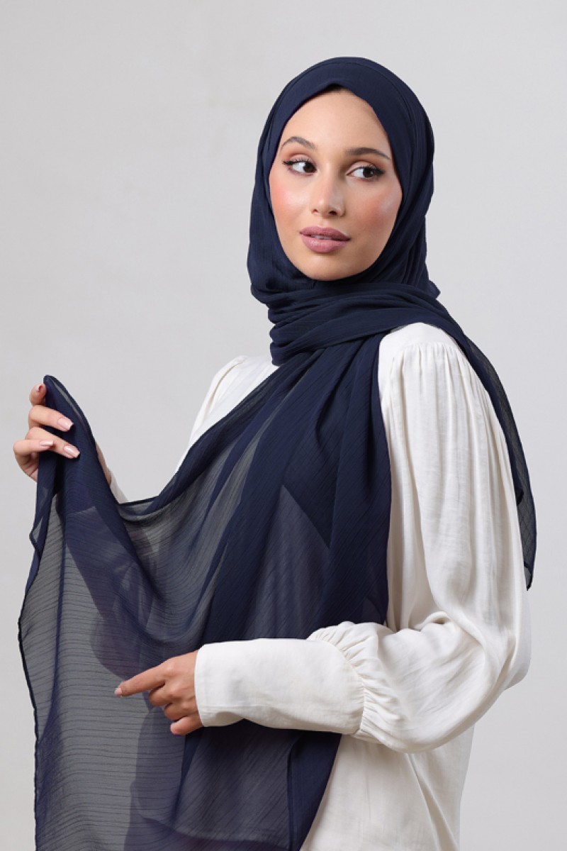 Navy - Plain Crinkled Chiffon