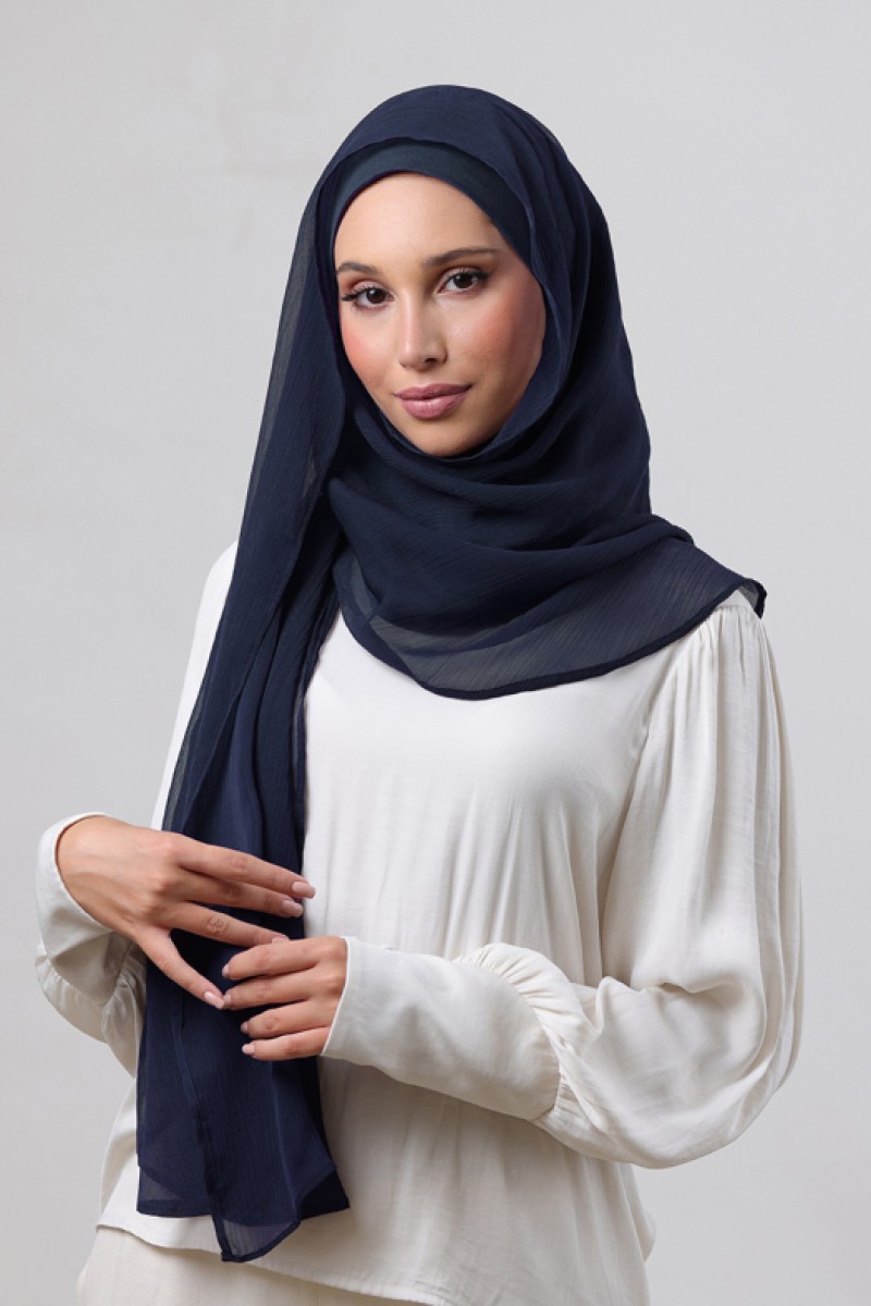 Navy - Plain Crinkled Chiffon