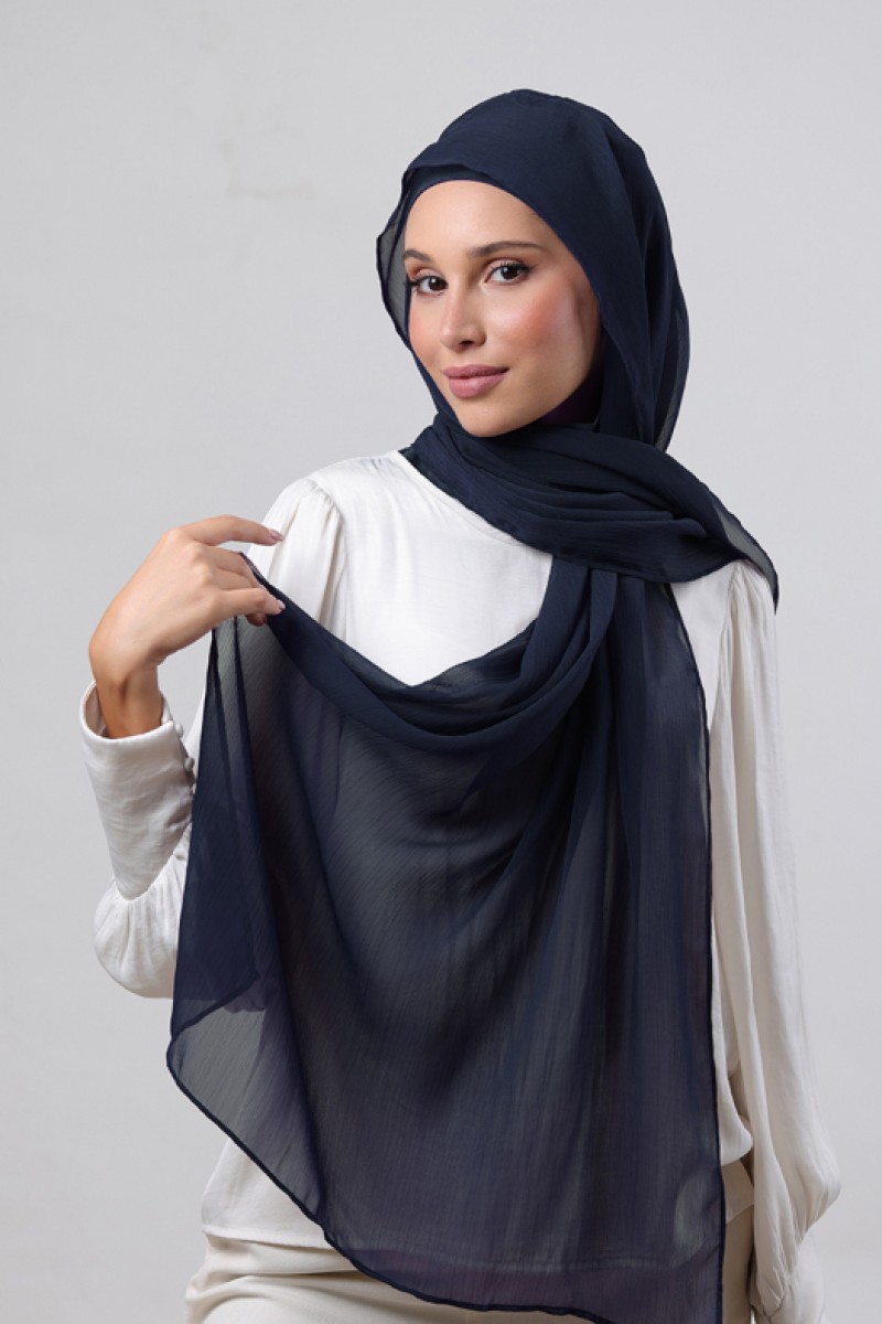 Navy - Plain Crinkled Chiffon