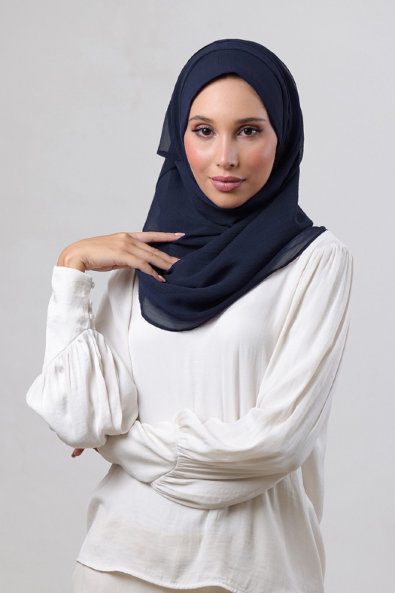 Navy - Plain Crinkled Chiffon