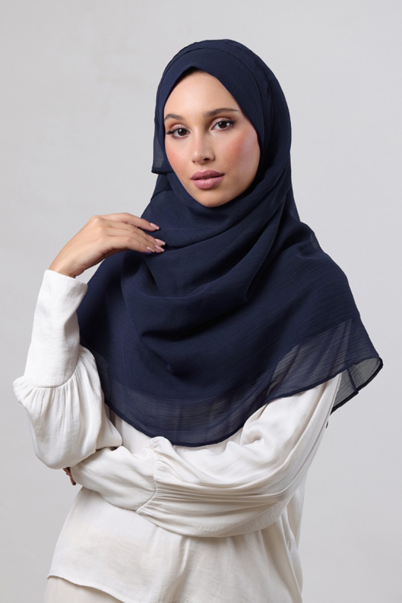 Navy - Plain Crinkled Chiffon