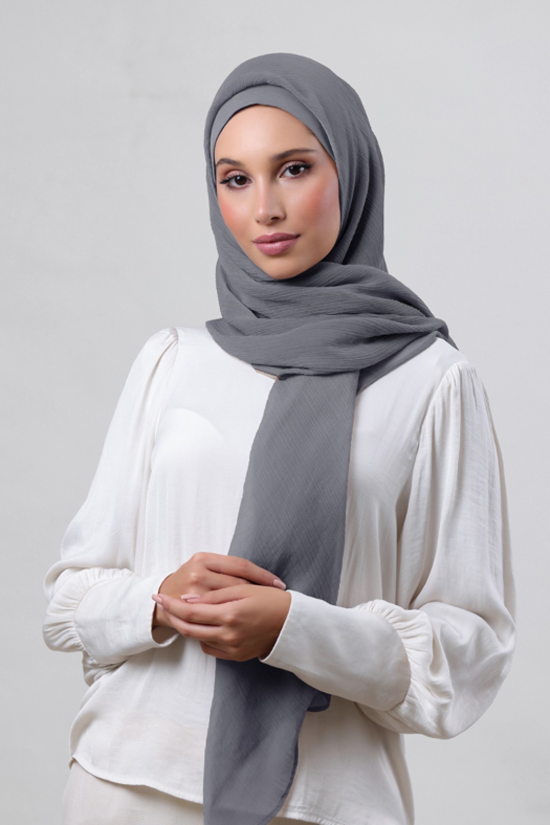 Pewter Grey - Plain Crinkled Chiffon