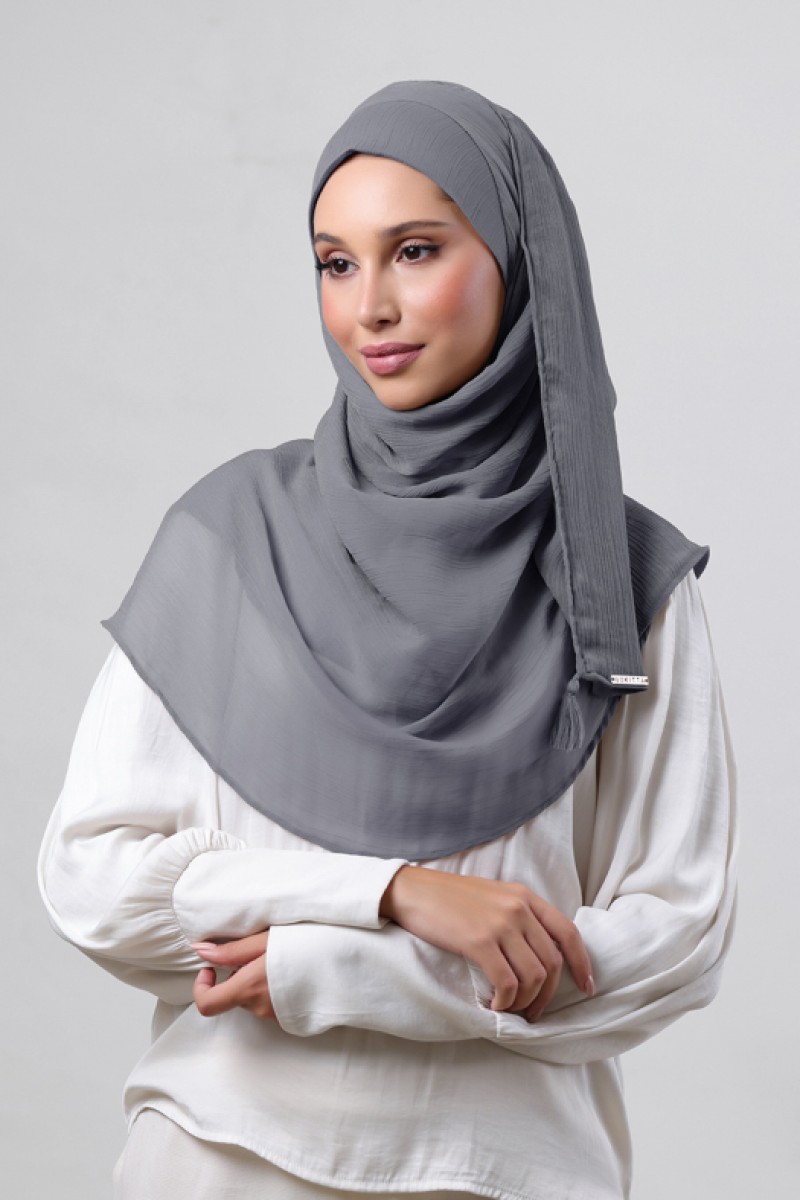 Pewter Grey - Plain Crinkled Chiffon