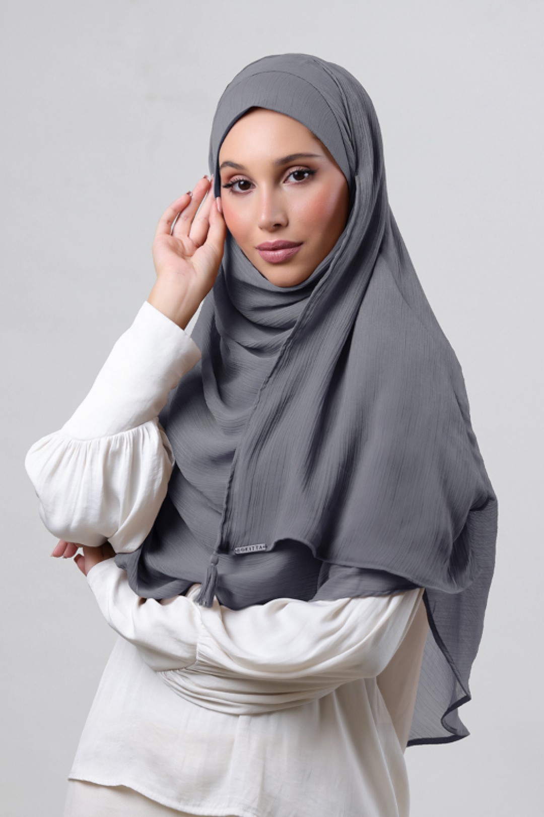 Pewter Grey - Plain Crinkled Chiffon