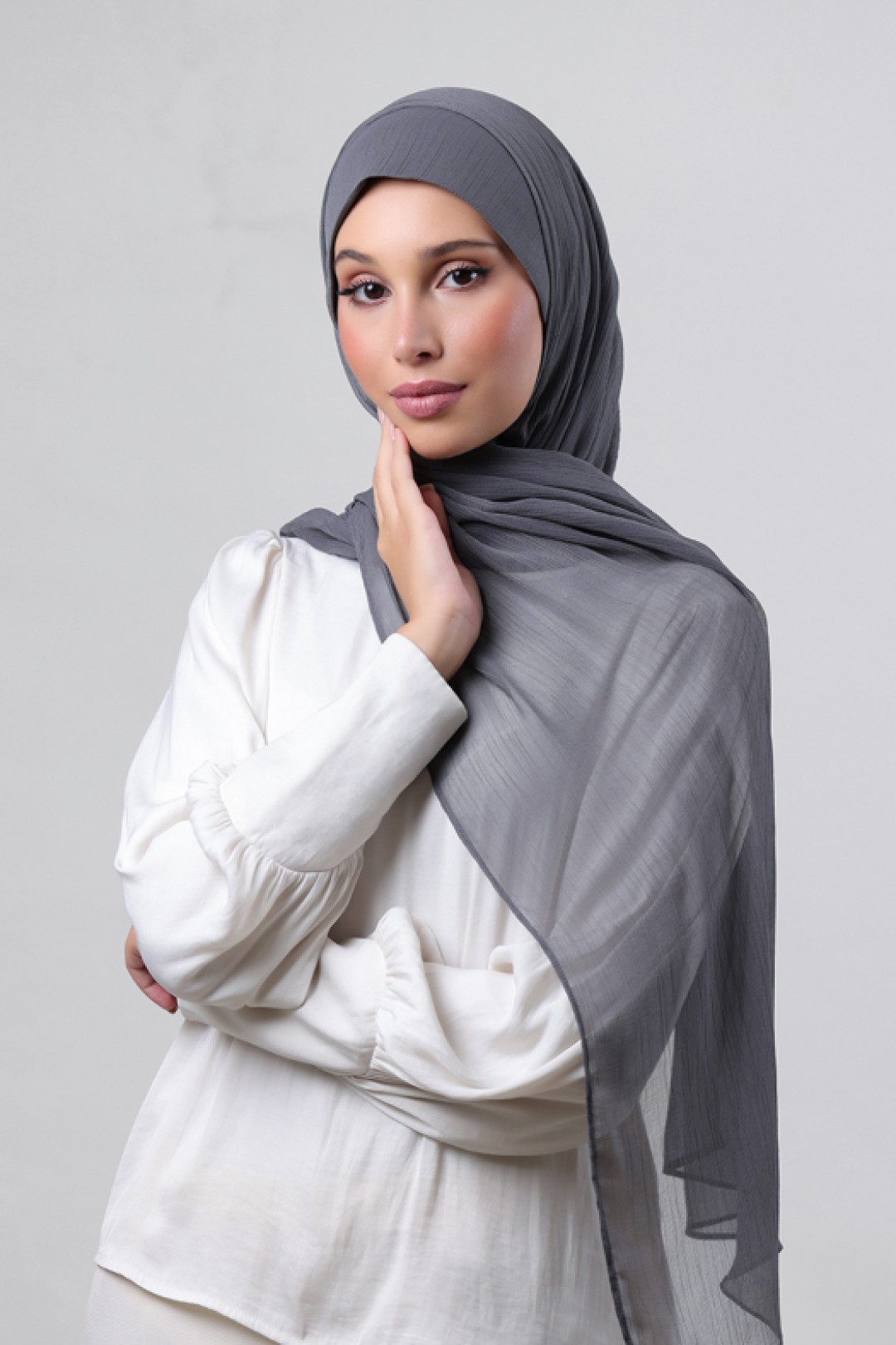 Pewter Grey - Plain Crinkled Chiffon