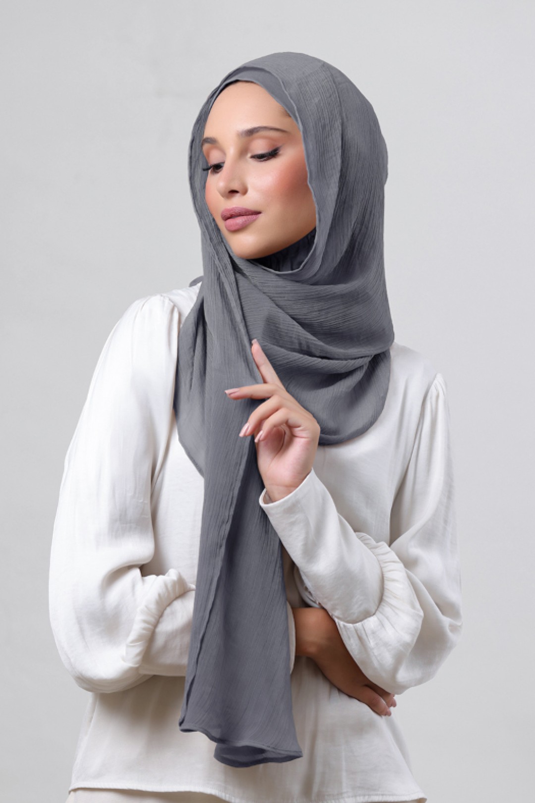 Pewter Grey - Plain Crinkled Chiffon