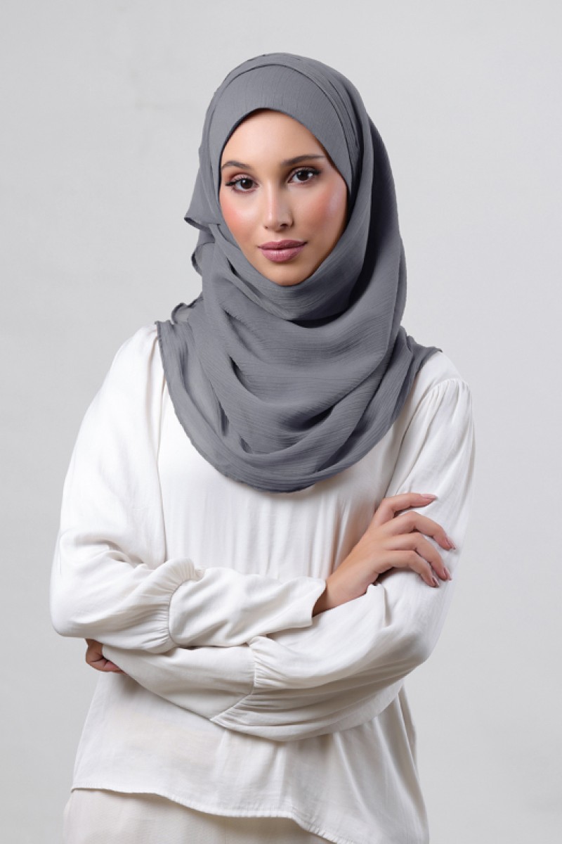 Pewter Grey - Plain Crinkled Chiffon