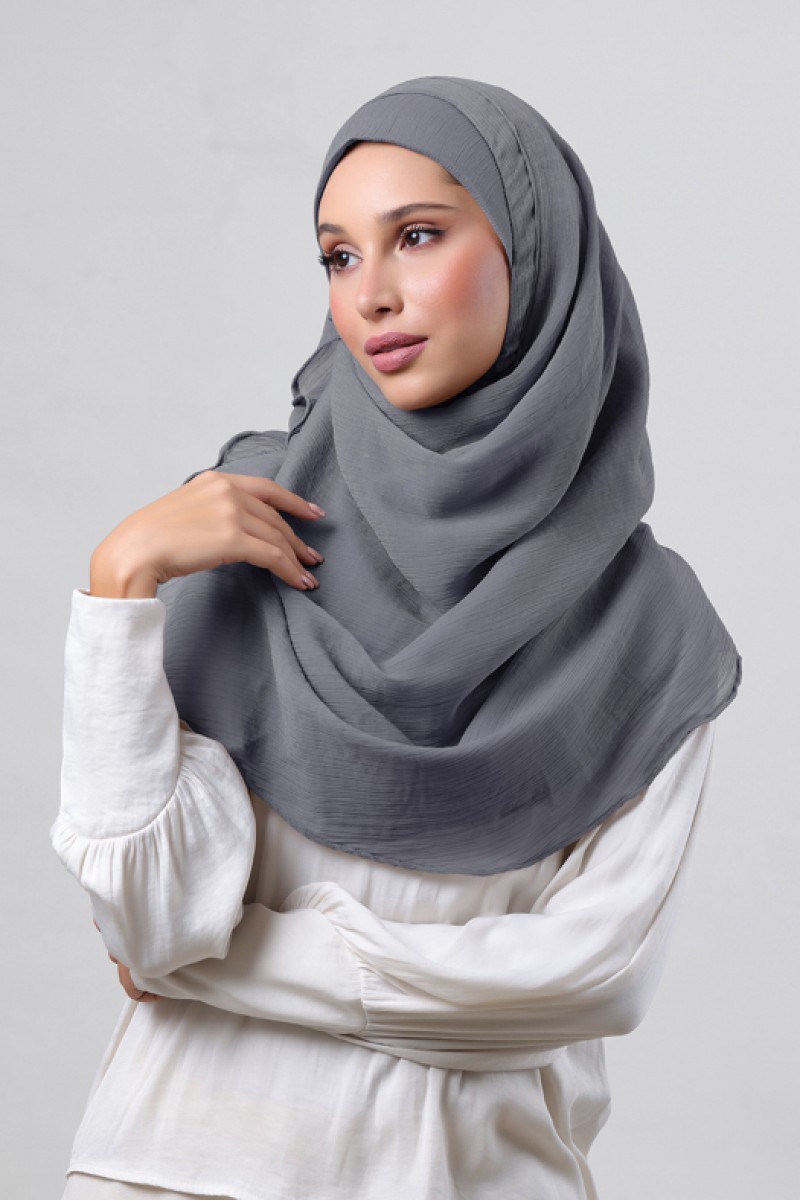 Pewter Grey - Plain Crinkled Chiffon