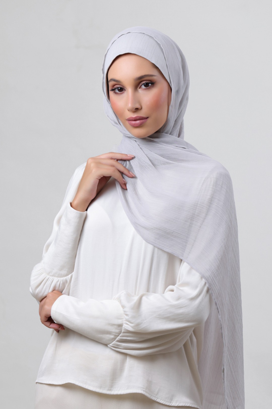 Silver - Plain Crinkled Chiffon